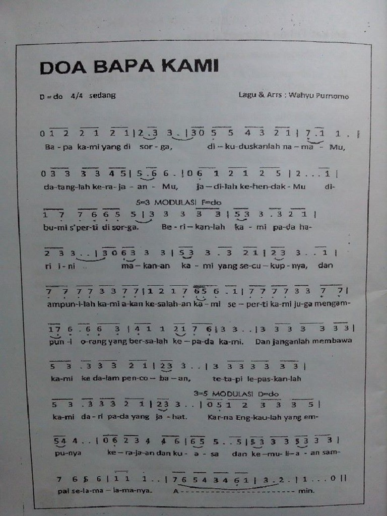 Doa Bapa Kami (Partitur Not Angka)