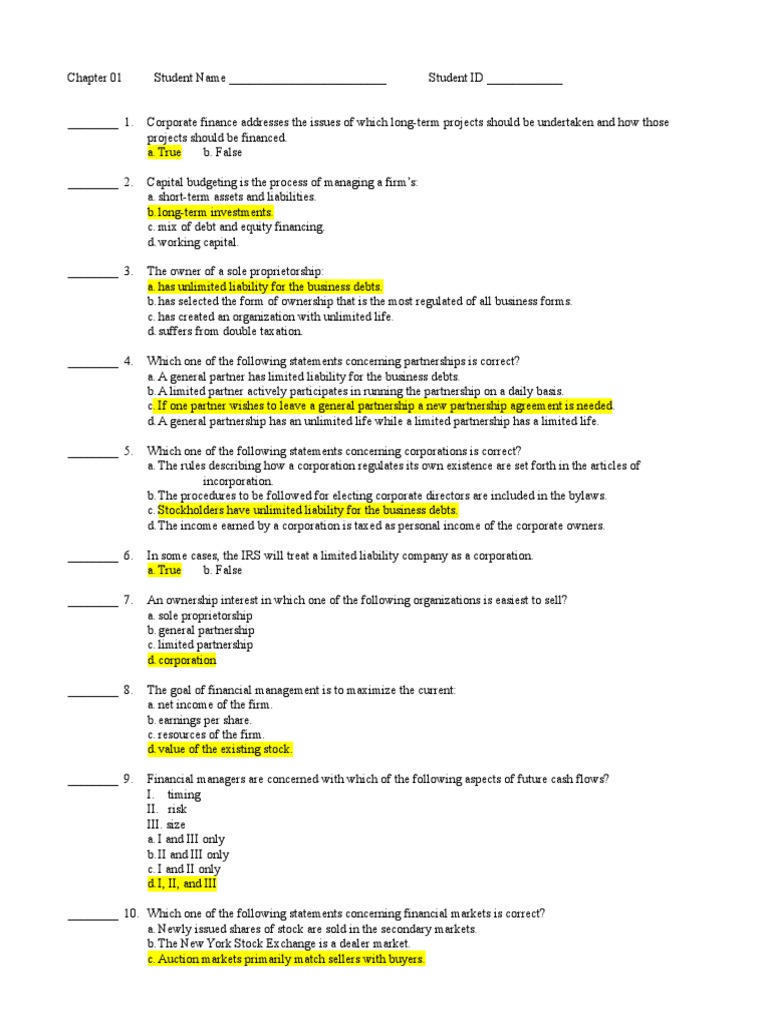 Quiz Pdf Partnership Stocks