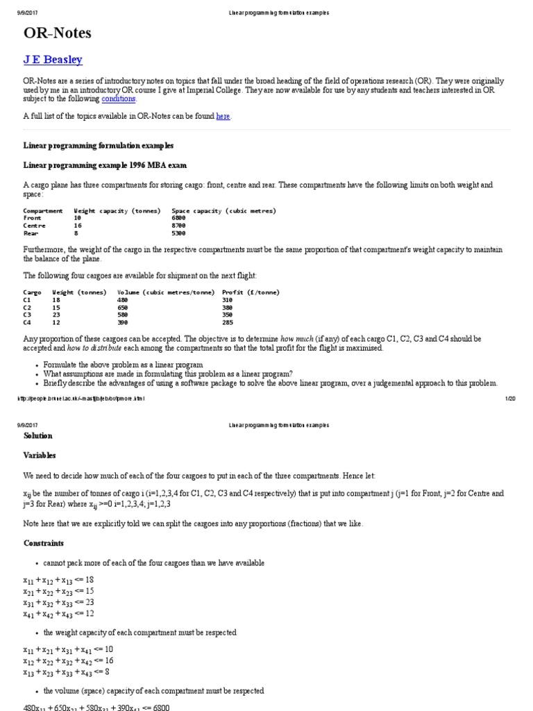 Linear programming formulation examples linear programming mathematics