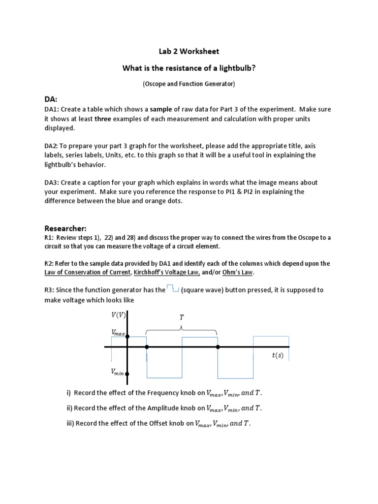 PHY 242 Lab 2 Function Generator and Oscope WORKSHEET | PDF