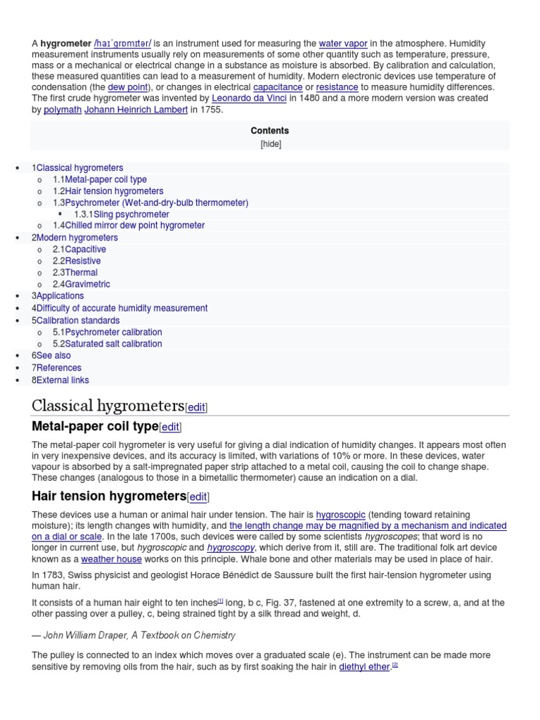 Hygrometer PDF Atmospheric Thermodynamics Physical Quantities