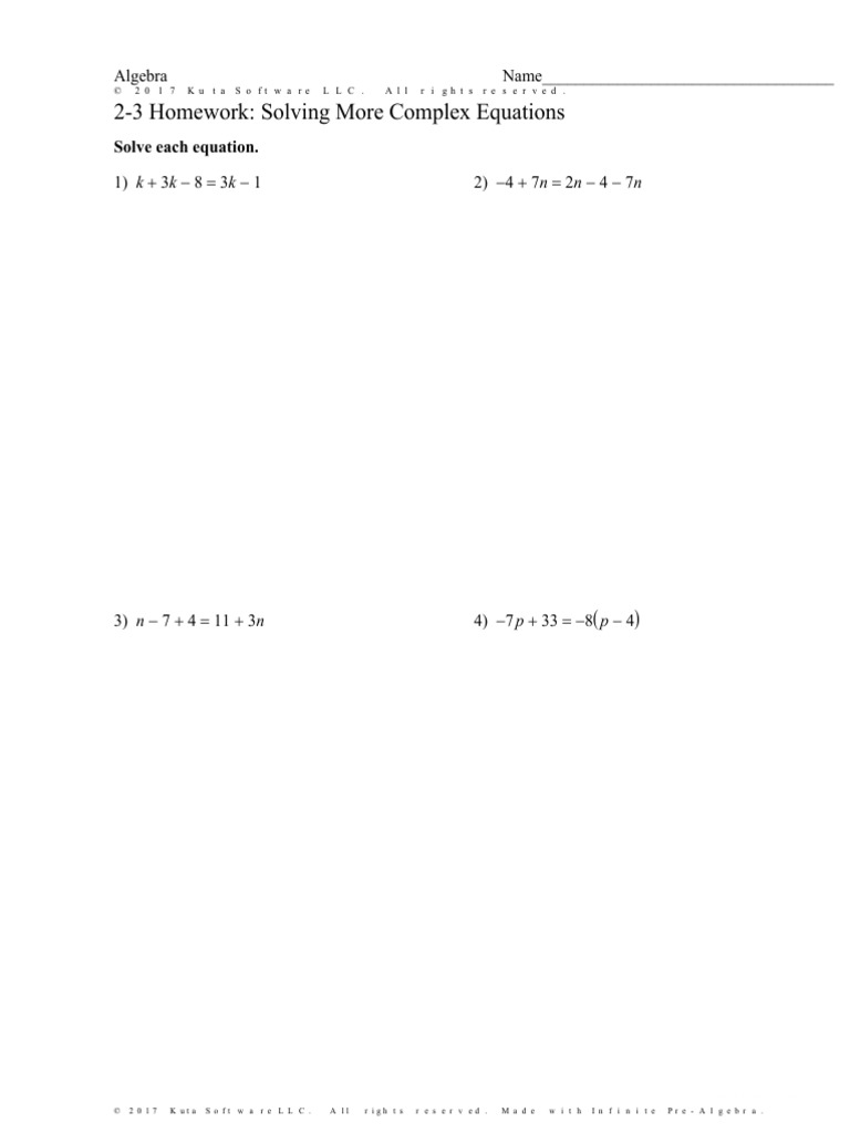 2-3 HW Solving More Complex Equations | PDF