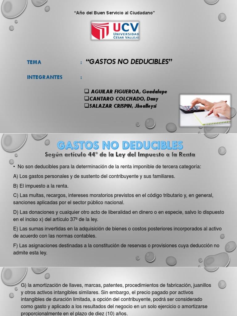 Gastos No Deducibles en Impuesto a la Renta | PDF | Impuesto sobre la ...
