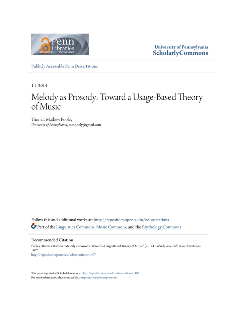 Melody As Prosody - Toward A Usage-Based Theory of Music | PDF ...