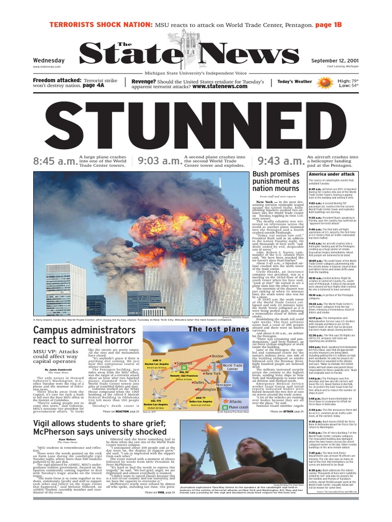 The State News Wednesday September 12 2001 PDF Hamas Violence