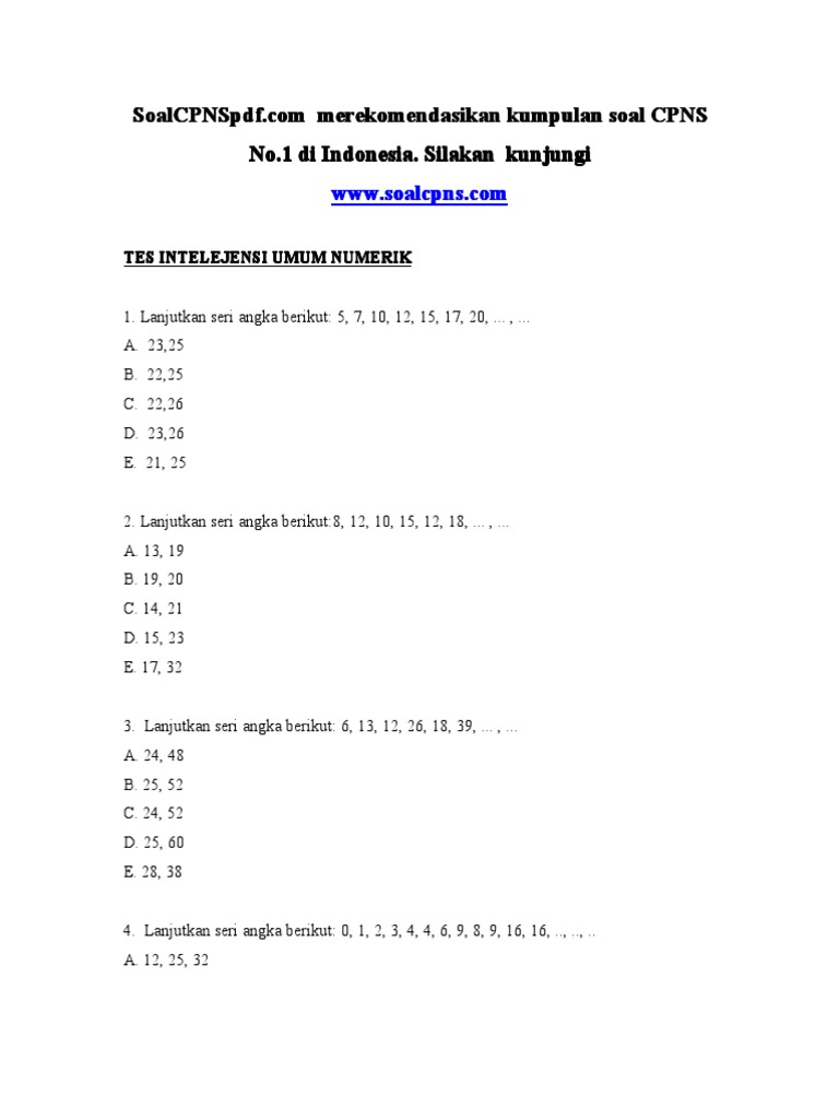 Contoh Soal Tes Cpns 2015 Pdf Jawabanku Id