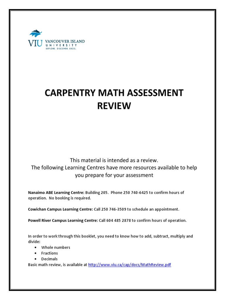 carpentry math assessment review gallon area
