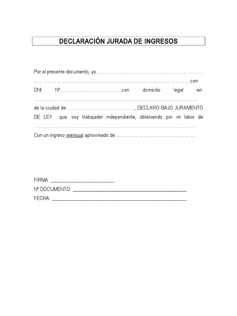 Modelo de Declaración Jurada de Ingresos | PDF | Finanzas y dinero ...