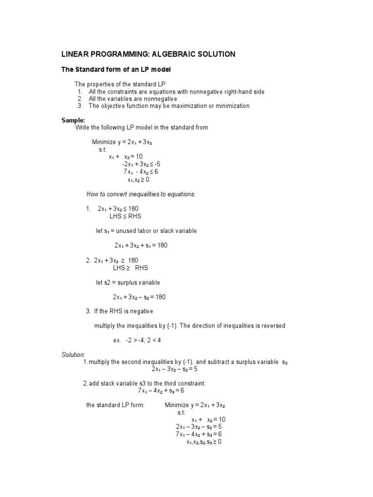 Chapter3 - LP Algebraic Solution | PDF | Analysis | Mathematical Concepts