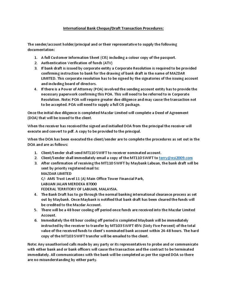 International Bank Draft Procedures | PDF | Authentication | Service ...