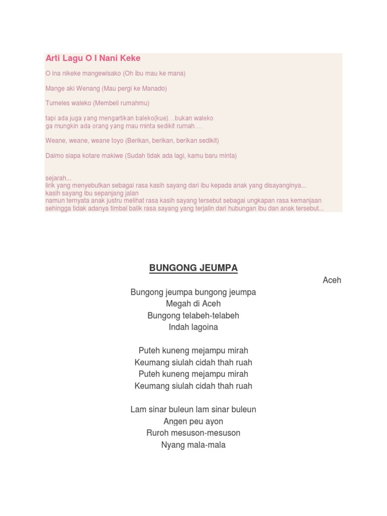Teks Lagu O Ina Ni Keke - Berbagai Teks Penting