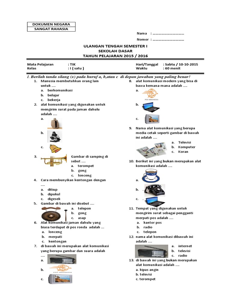 Soal Uts Tik Kelas 1 20152016