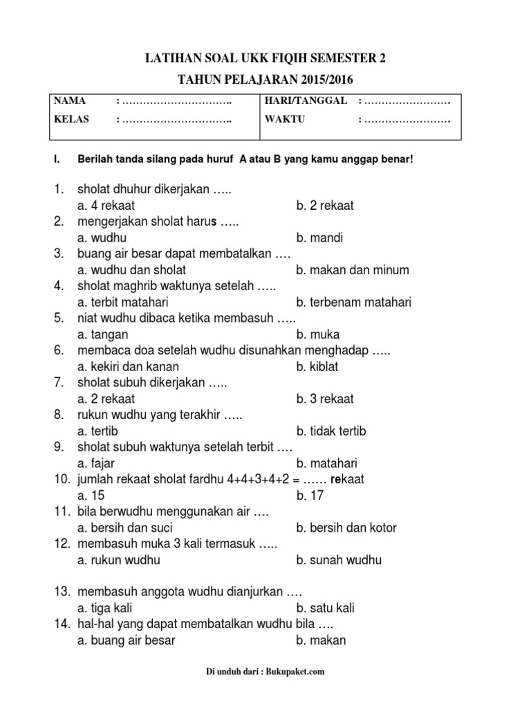 Soal Fiqih Kls 9 Mts K13