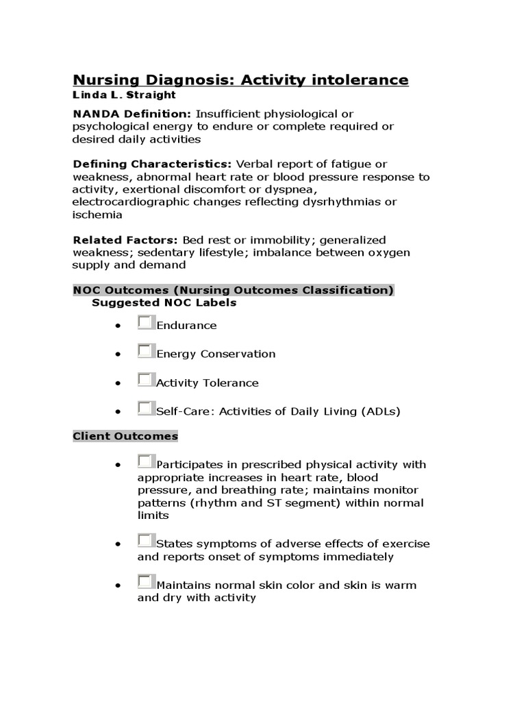 Activity Intolerance | PDF | Chronic Obstructive Pulmonary Disease | Heart