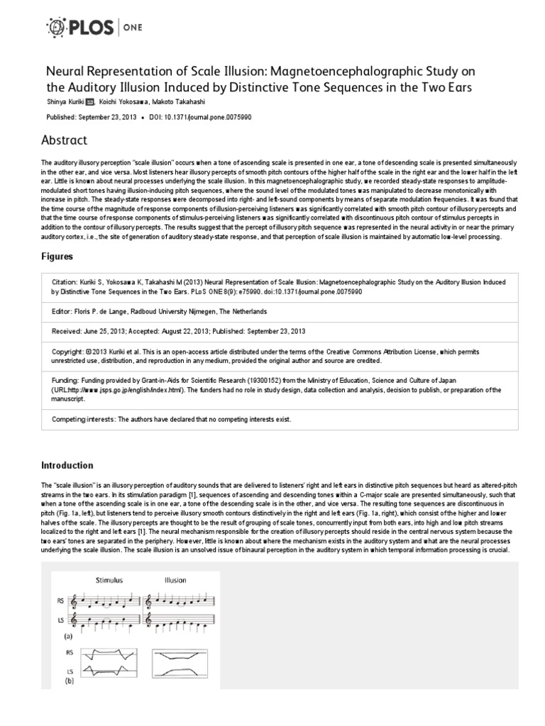 Plos One 2013 PDF | PDF | Pitch (Music) | Auditory System