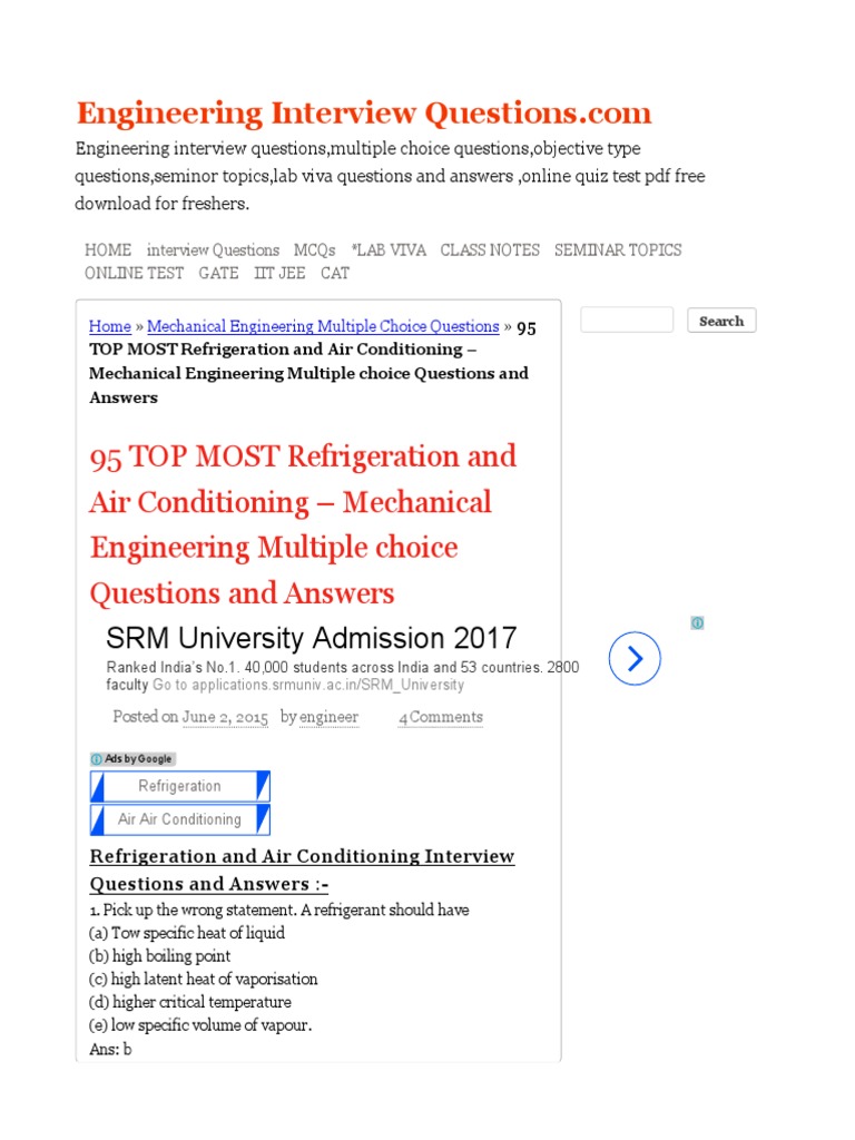 95 TOP MOST Refrigeration and Air Conditioning Mechanical Engineering