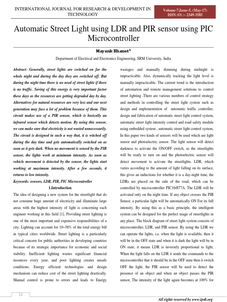 Automatic Street Light Control System | PDF | Street Light ...