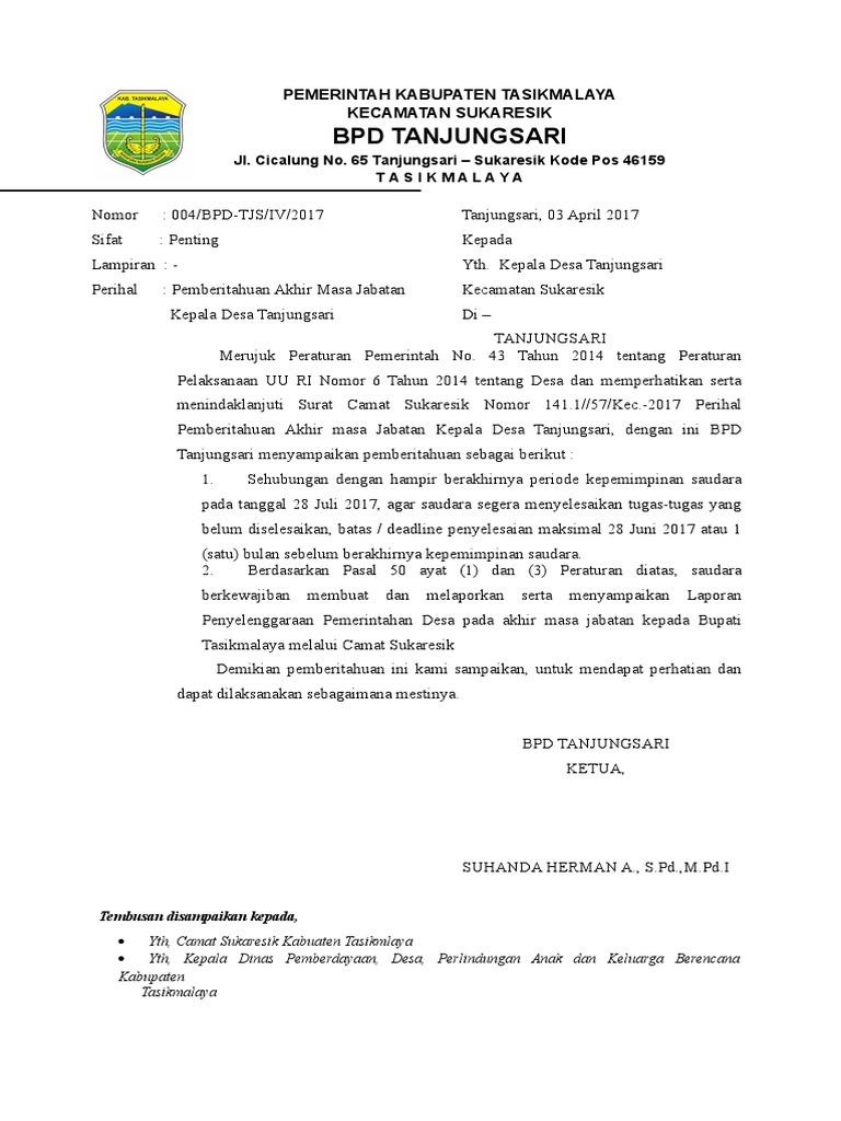 Surat Pemberitahuan Akhir Masa Jabatan Kuwu Pdf