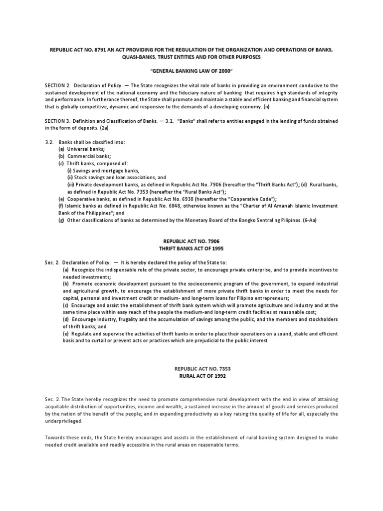 BANKING Provisions | PDF | Savings And Loan Association | Banks