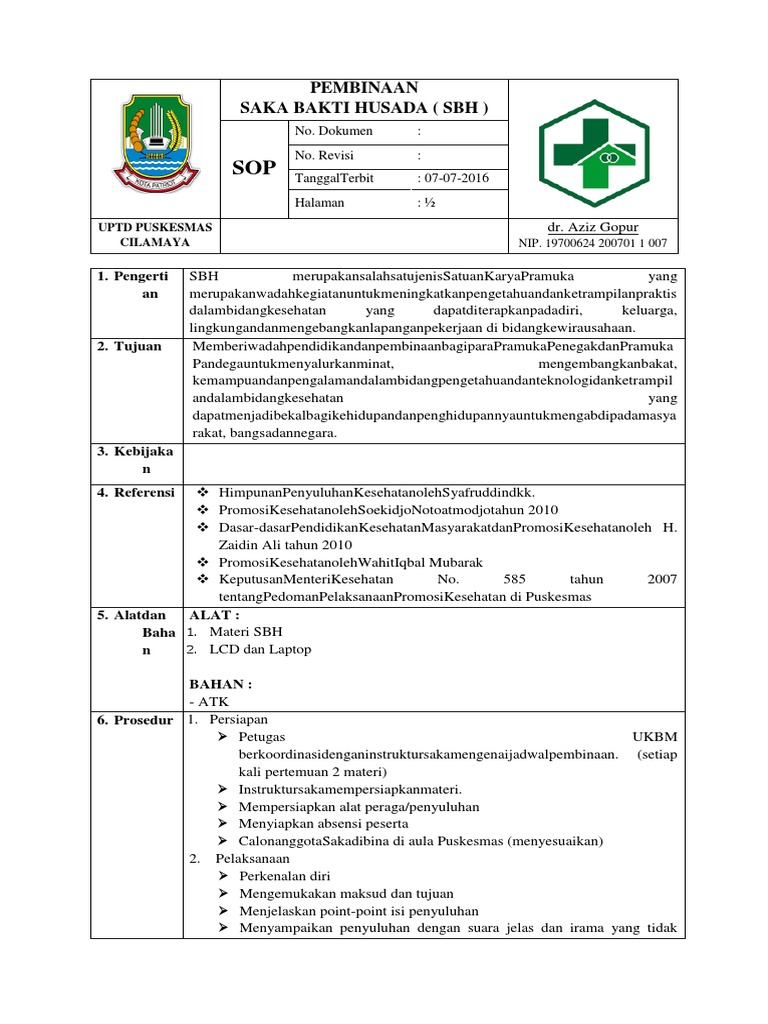  SOP  PEMBINAAN SAKA  BAKTI  HUSADA  SBH docx