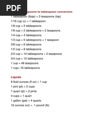 Cups To Teaspoons To Tablespoon Conversion