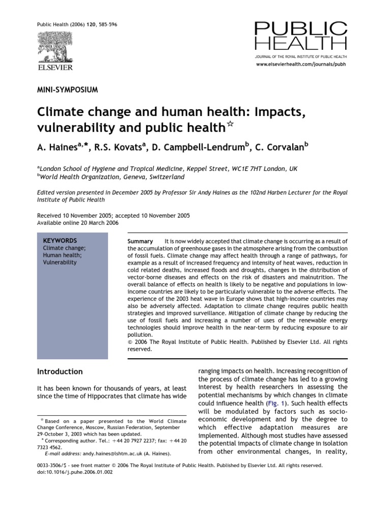Climate Change and Human Health Impacts Vulnerability and Public Health ...