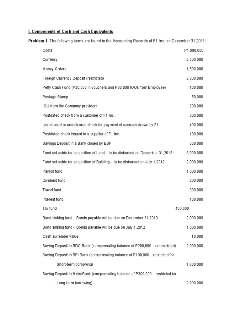 Quiz On Cash and Cash Equivalent Transaction Account Cheque