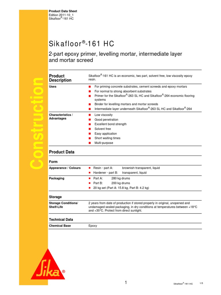 Sikafloor 161 HC 2Part Epoxy Primer, Levelling Mortar, Intermediate Layer and Mortar Screed