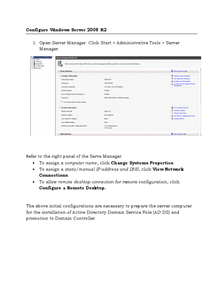 Configure Windows Server 2008 R2 | PDF