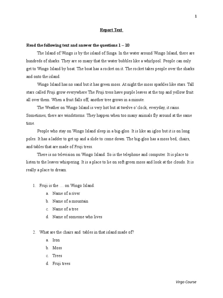 20 Soal Latihan Report Text Dalam Bahasa Inggris PDF