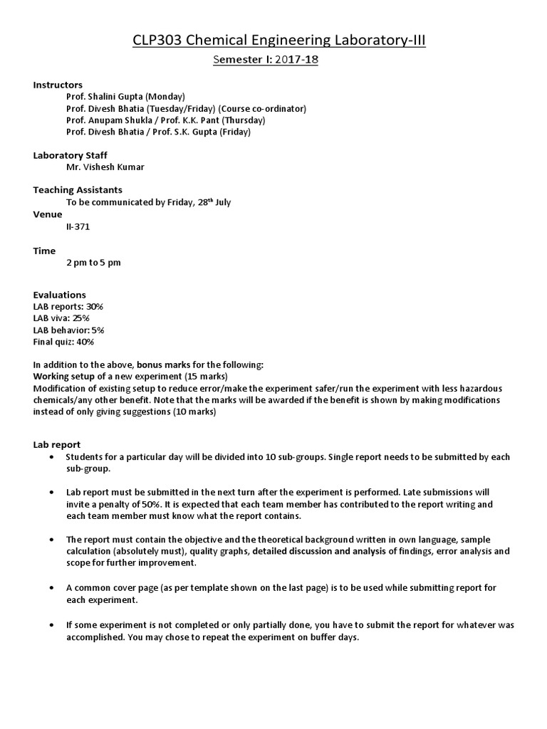 Instructions For Students PDF Laboratories Experiment
