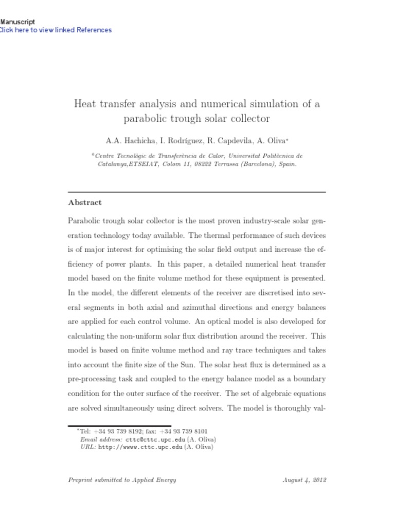Parabolic Trough Solar Collector | PDF | Heat Transfer | Heat