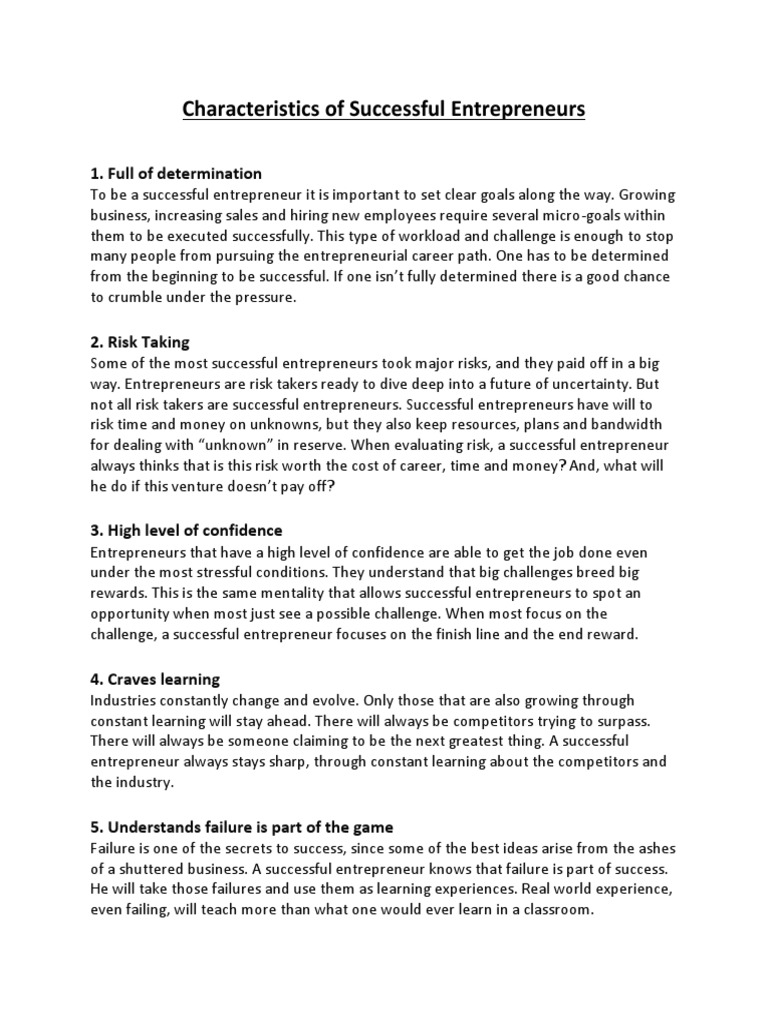 Traits of Successful Entrepreneurs | PDF | Entrepreneurship | Leadership