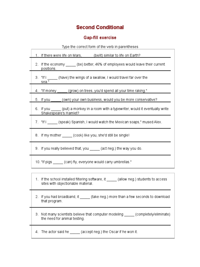 Second Conditional: Gap-Fill Exercise | PDF | Language Arts & Discipline