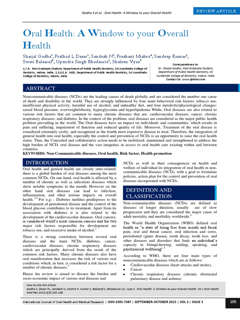 Oral Health's Impact on Overall Health | PDF | Non Communicable Disease ...