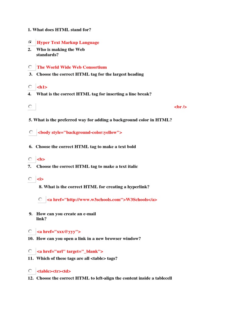 HTML quiz answers | PDF