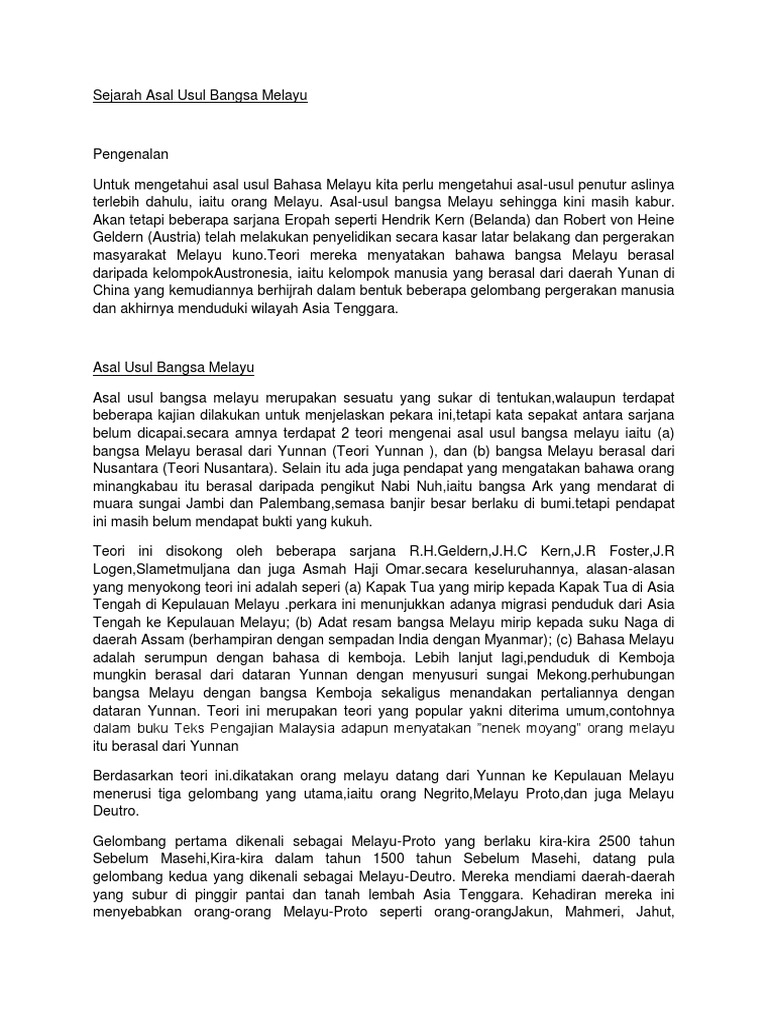 Sejarah Asal Usul Bangsa Melayu