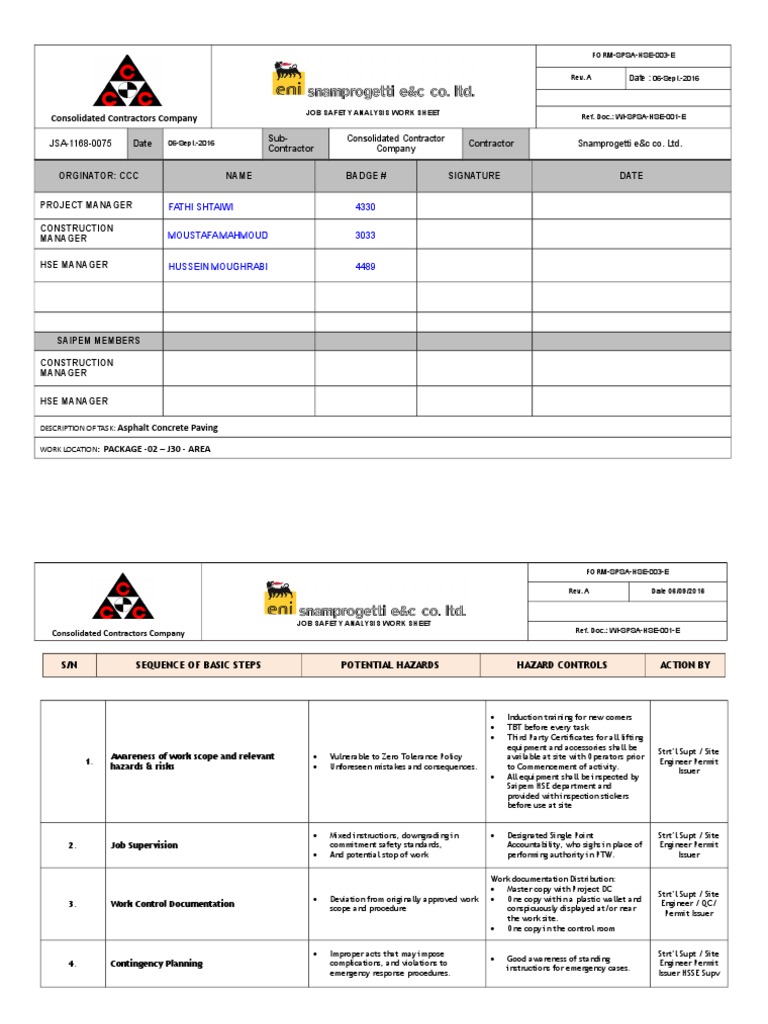 JSA for Asphalt Concrete Paving | Personal Protective ...