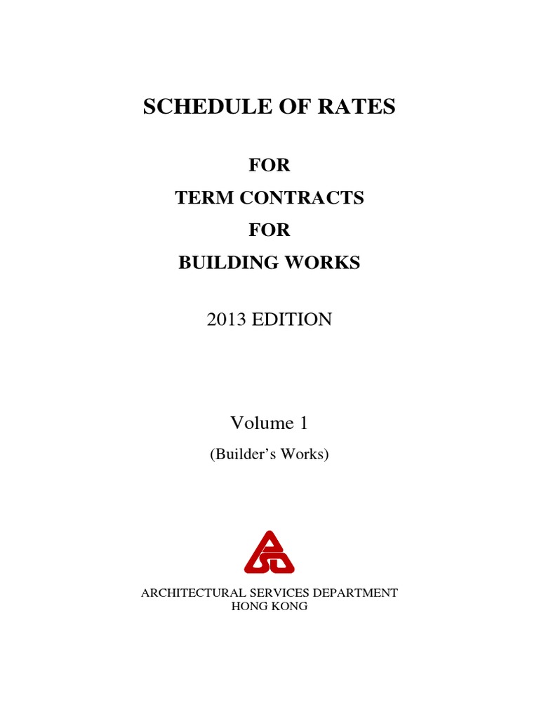 Schedule Of Rates Example Pdf