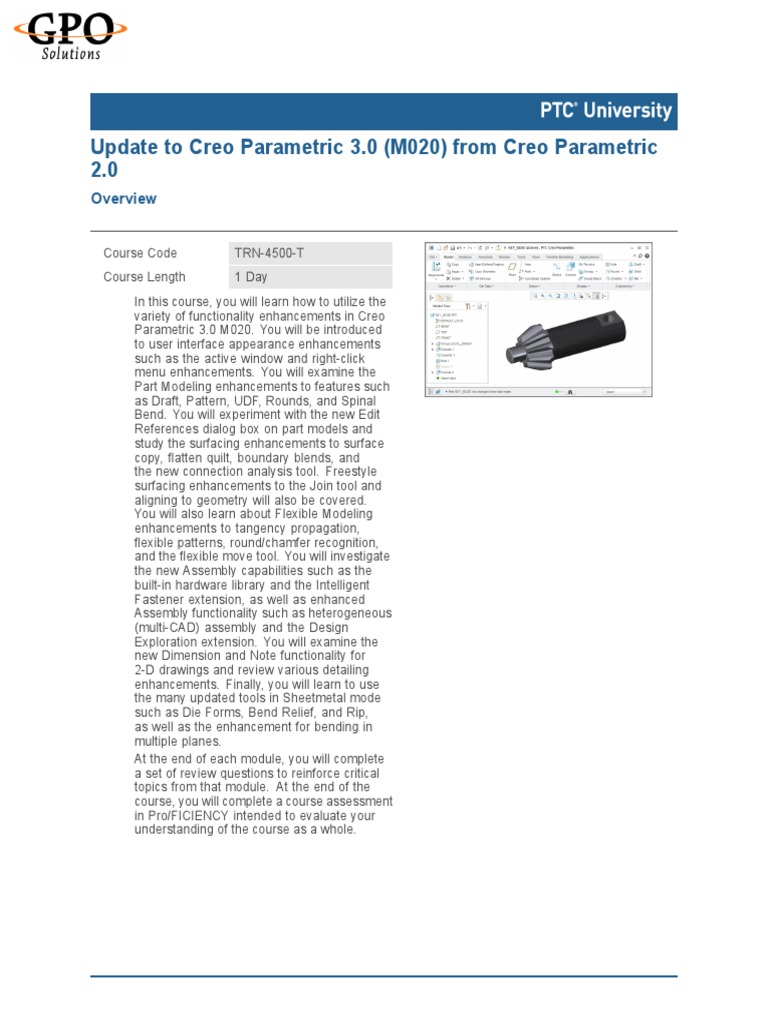 Creo Parametric 3.0 M020 Course | PDF | Computing | Software