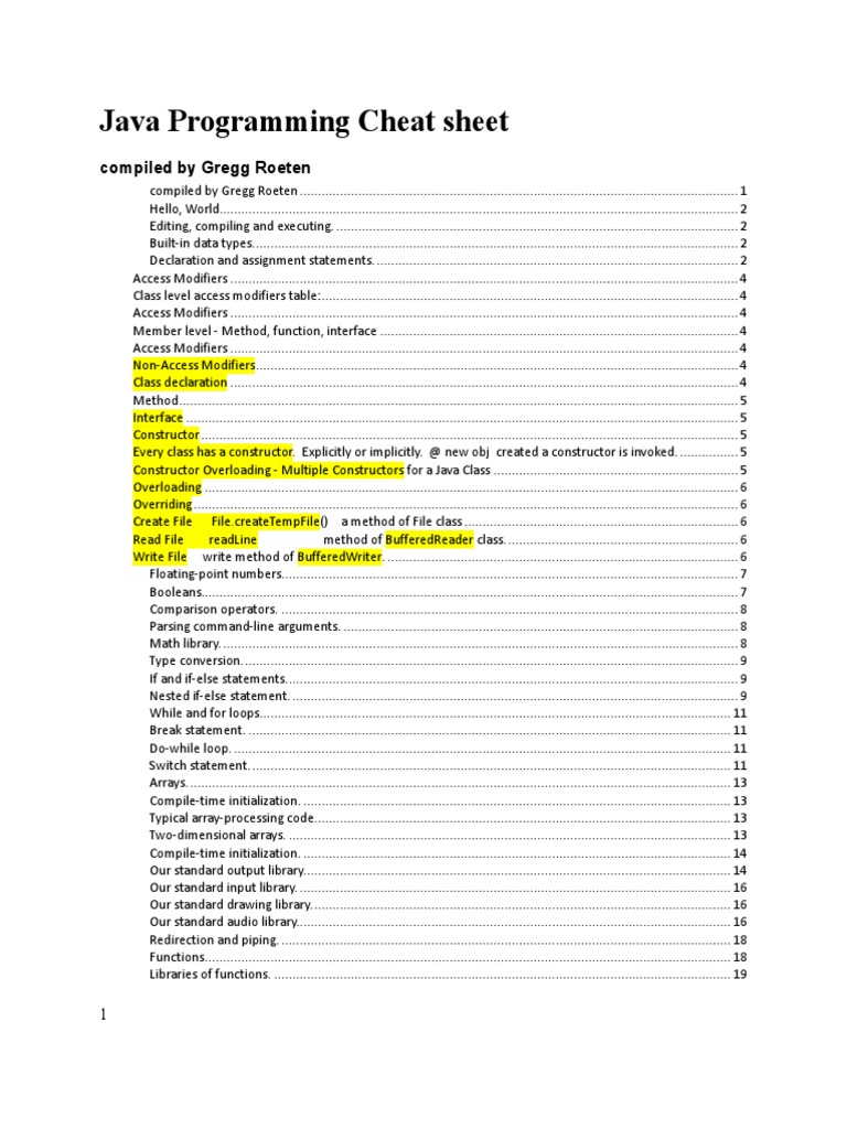 Java Reference Cheat Sheet | PDF | Constructor (Object Oriented ...