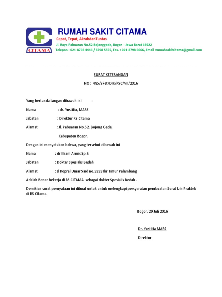 Contoh Surat Dokter Asli Bogor Nusagates