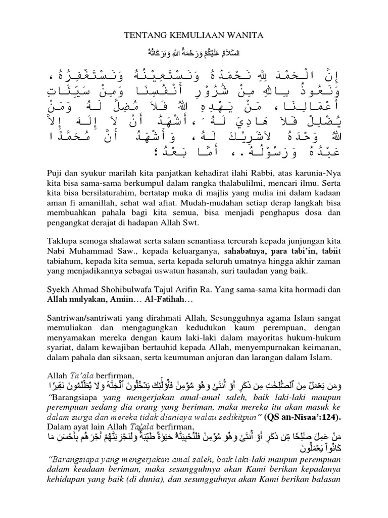 Ceramah Tentang Kemuliaan Wanita