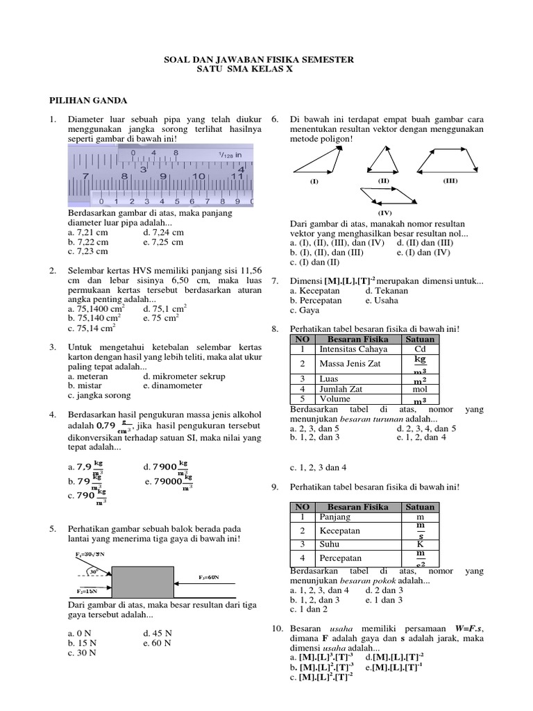 Soal Dan Jawaban Fisika Semester 1 Sma Kelas x