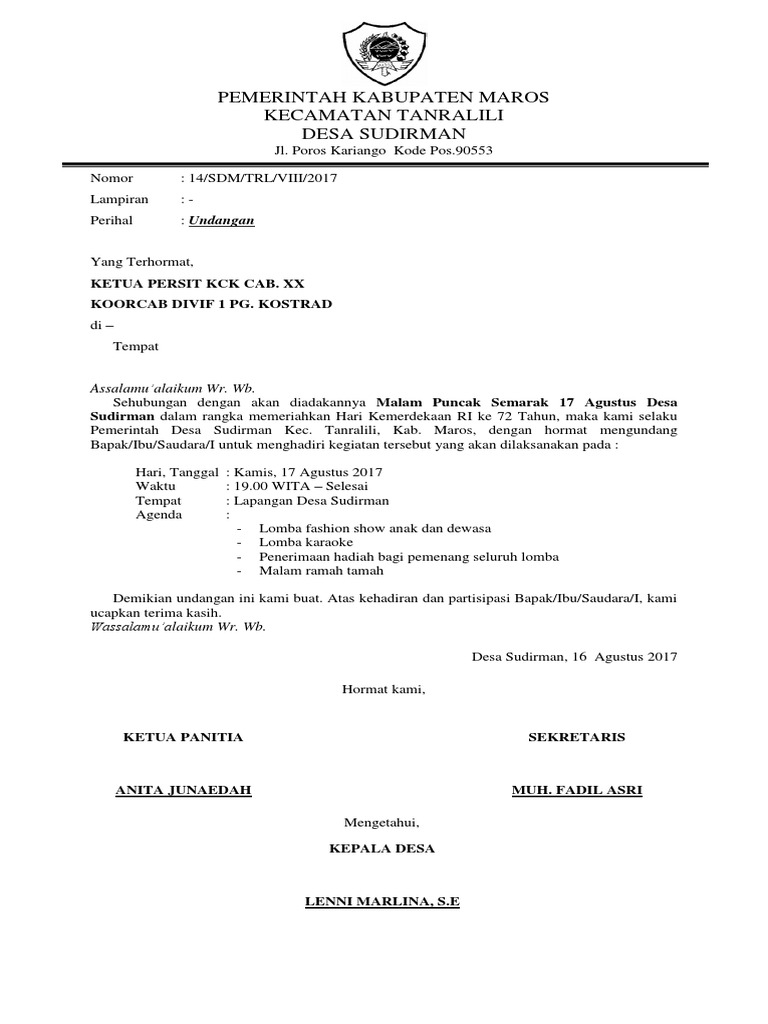Contoh Undangan Lomba 17 Agustus