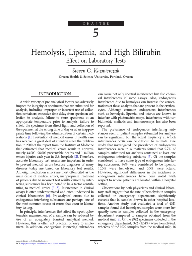 Chapter 5 Hemolysis Lipemia and High Bilirubin Effect on Laboratory