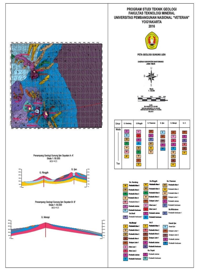 Peta Geologi Gunung Ijen  hasil interpretasi kontur   Peta Geologi Gunung Ijen  hasil interpretasi kontur