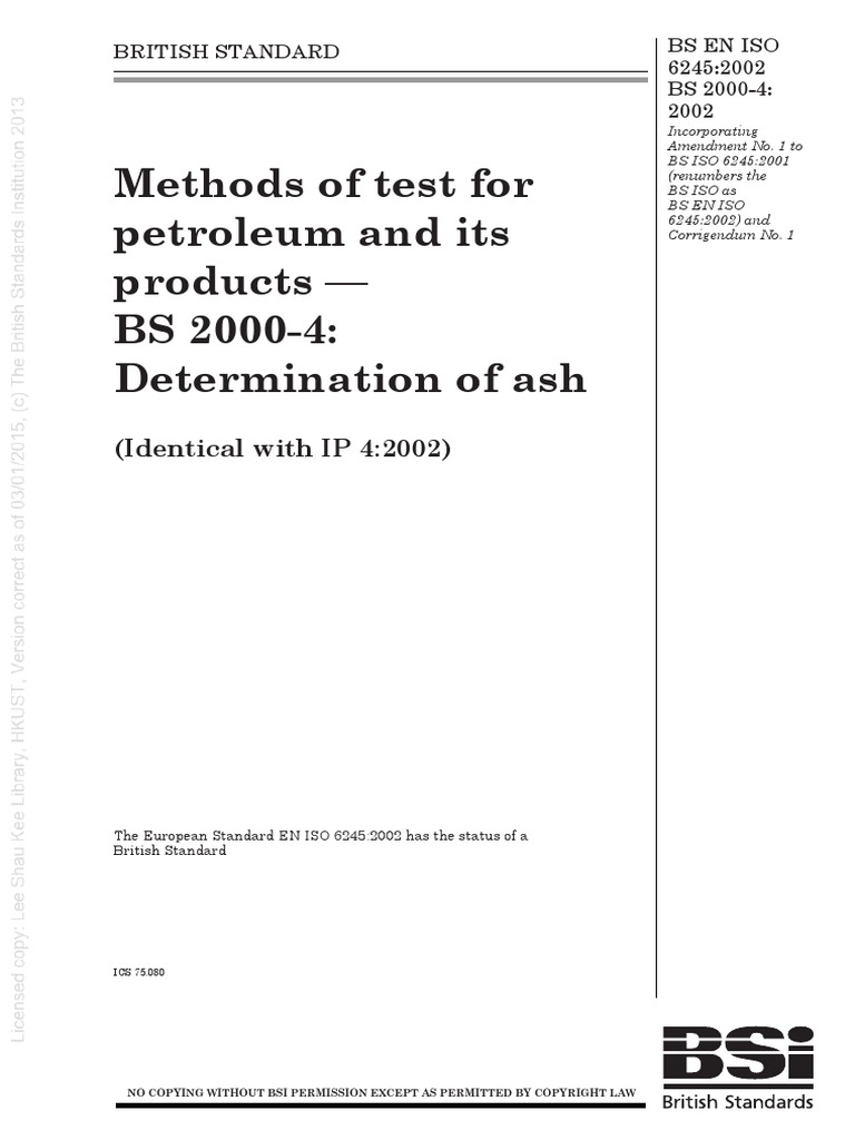 (BS en ISO 6245-2002) - Methods of Test For Petroleum and Its Products ...