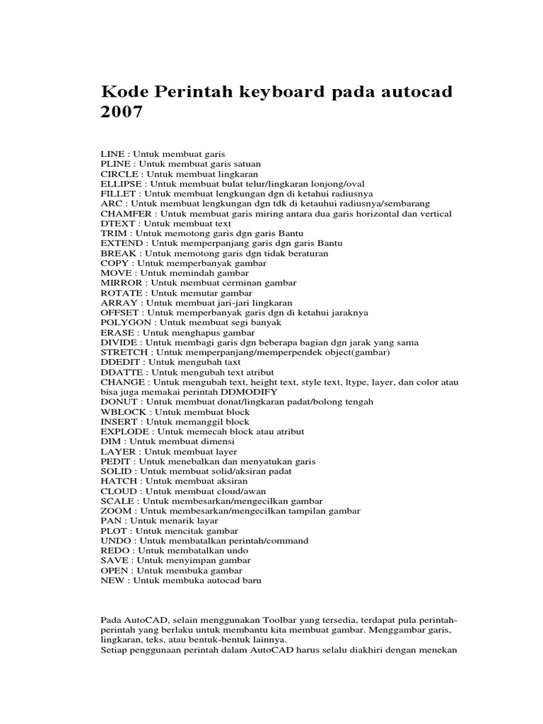 Kode Perintah Dasar AutoCAD 2007 | PDF