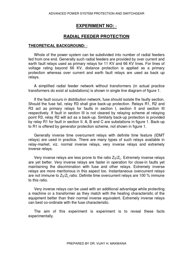 Radial Feeder Protection Electrical Substation Relay